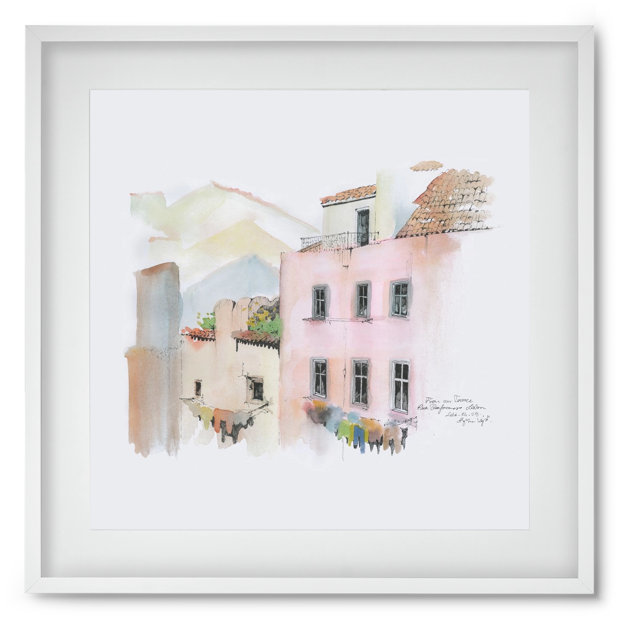 LISBON AQUARELLE NO.14, 50x50 cm (40x40 cm), Fehér keret, paszpartuval