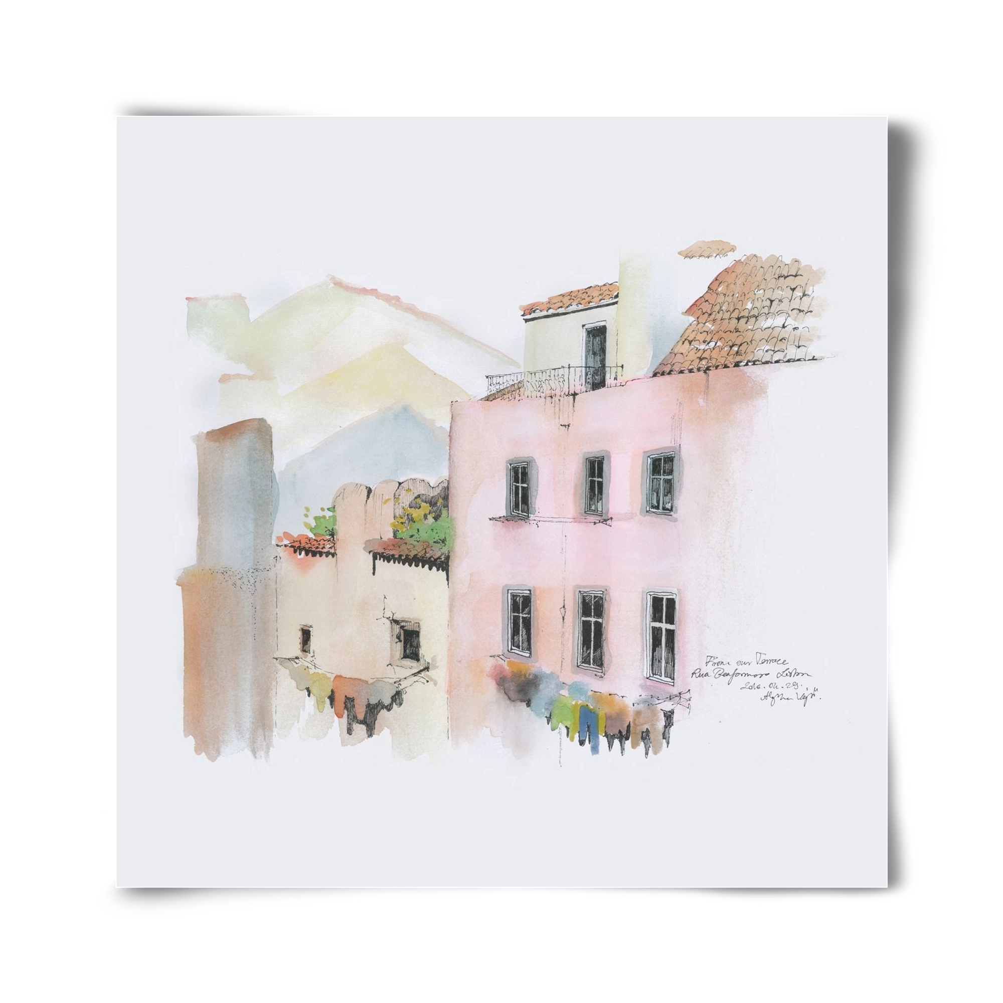 LISBON AQUARELLE NO.14, 40x40 cm, Keret nélkül