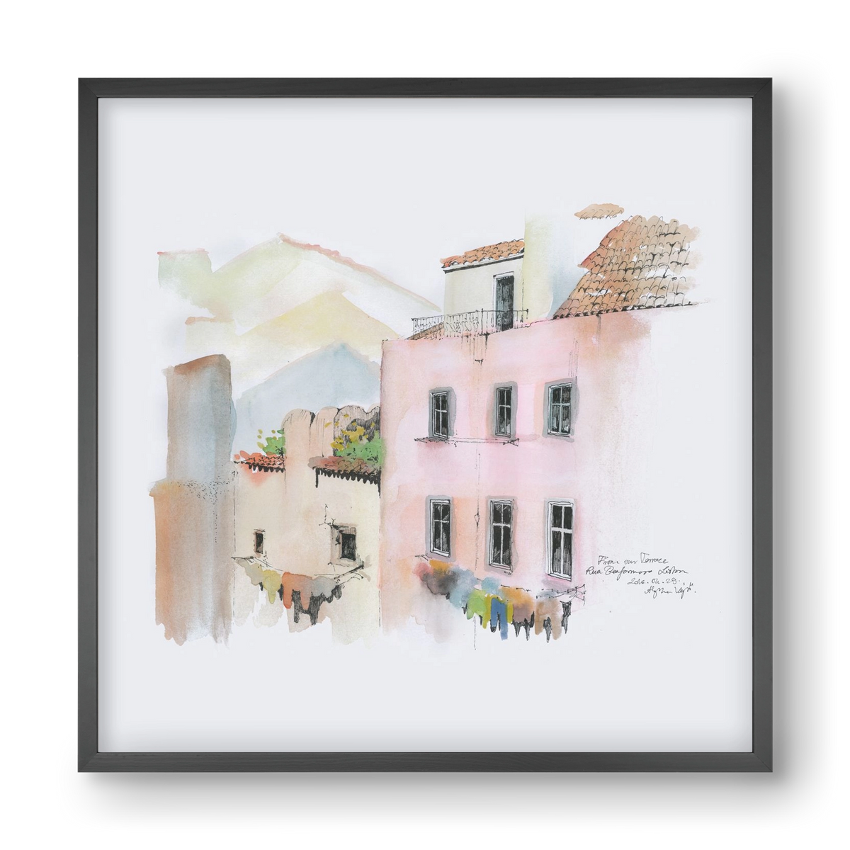 LISBON AQUARELLE NO.14, 40x40 cm (40x40 cm), Fekete keret