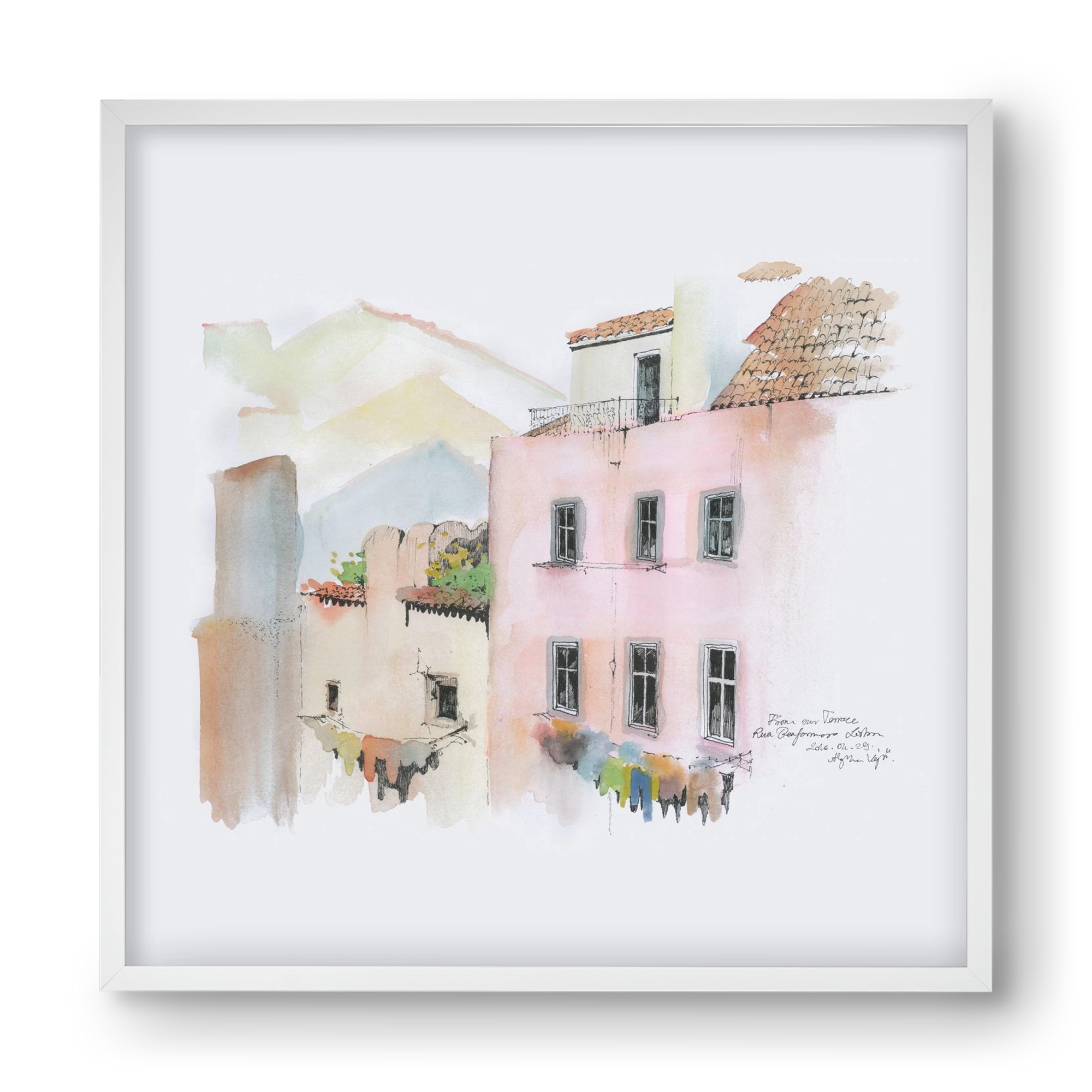 LISBON AQUARELLE NO.14, 40x40 cm (40x40 cm), Fehér keret