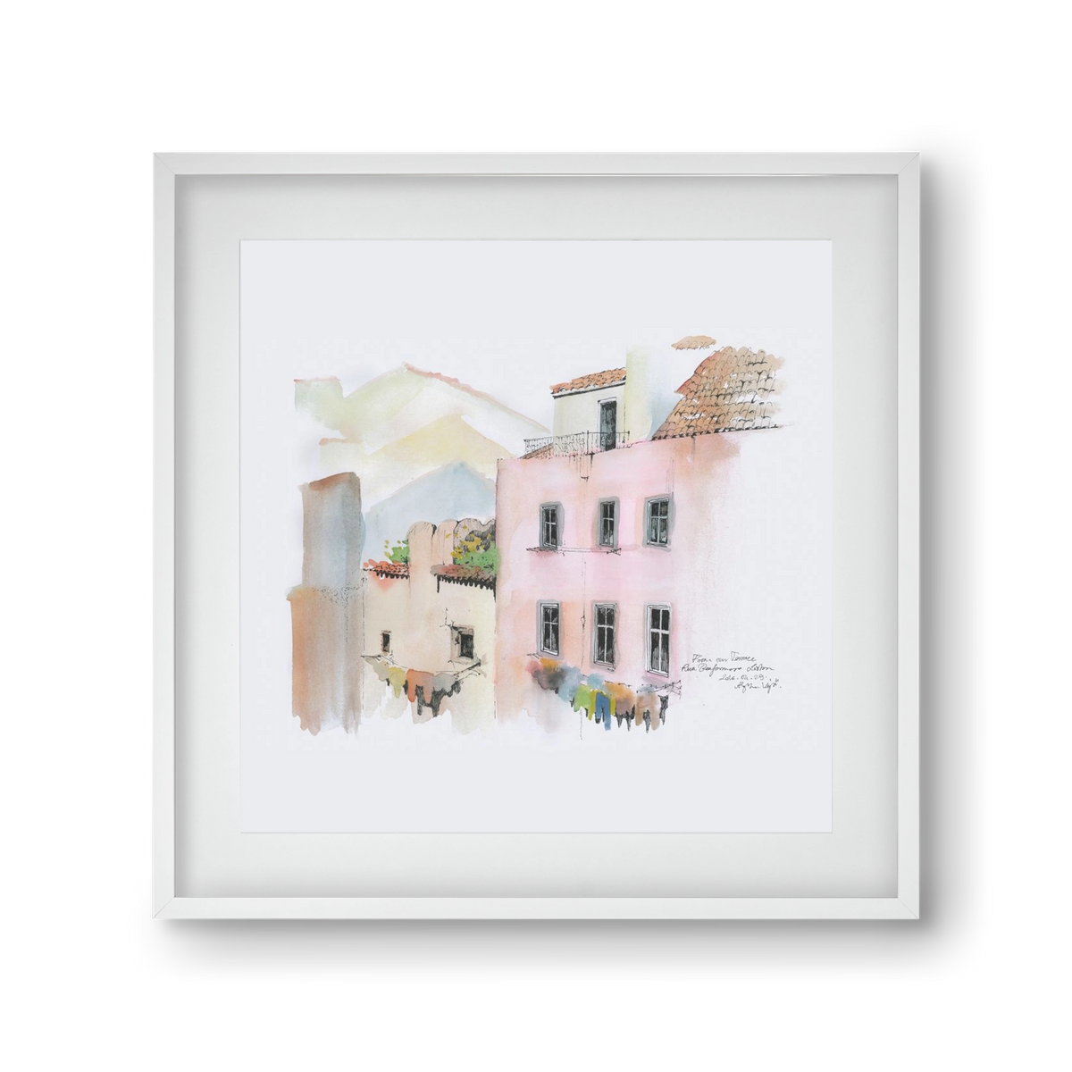 LISBON AQUARELLE NO.14, 30x30 cm (20x20 cm), Fehér keret, paszpartuval