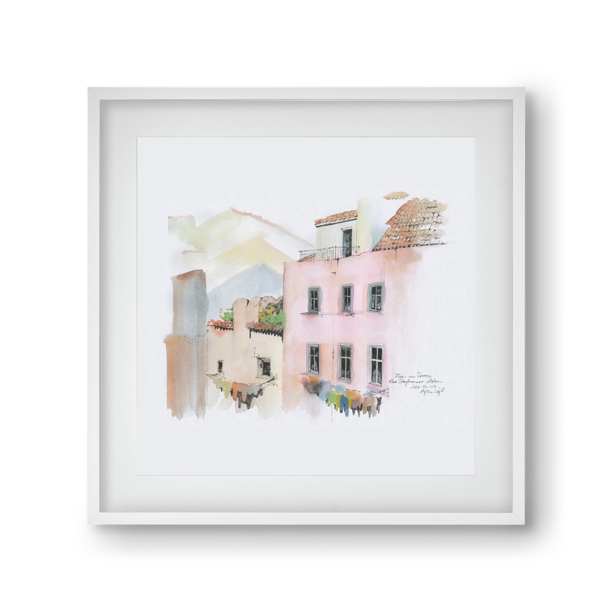 LISBON AQUARELLE NO.14, 30x30 cm (20x20 cm), Fehér keret, paszpartuval