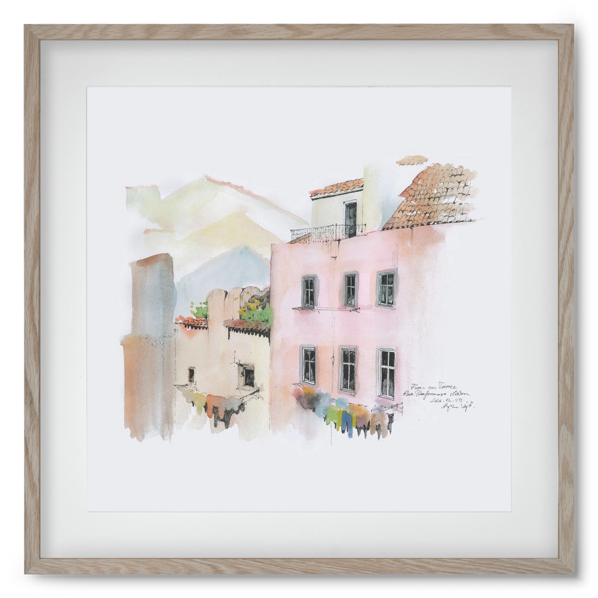 LISBON AQUARELLE NO.14, 50x50 cm (40x40 cm), Tölgy keret, paszpartuval