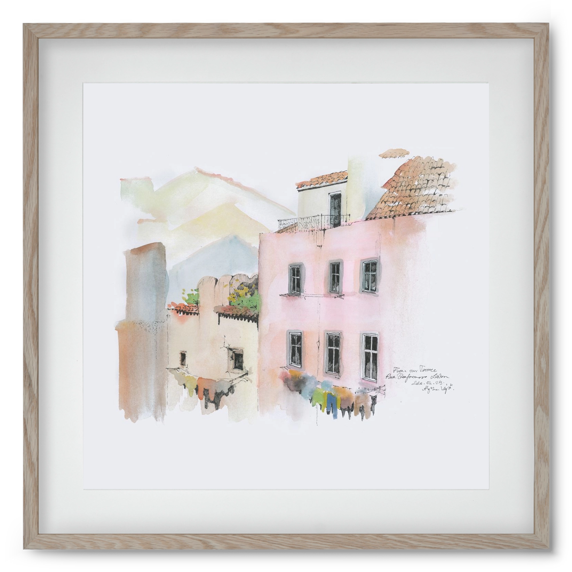 LISBON AQUARELLE NO.14, 50x50 cm (40x40 cm), Tölgy keret, paszpartuval