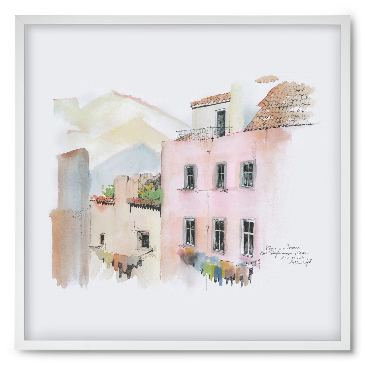 LISBON AQUARELLE NO.14, 50x50 cm (50x50 cm), Fehér keret