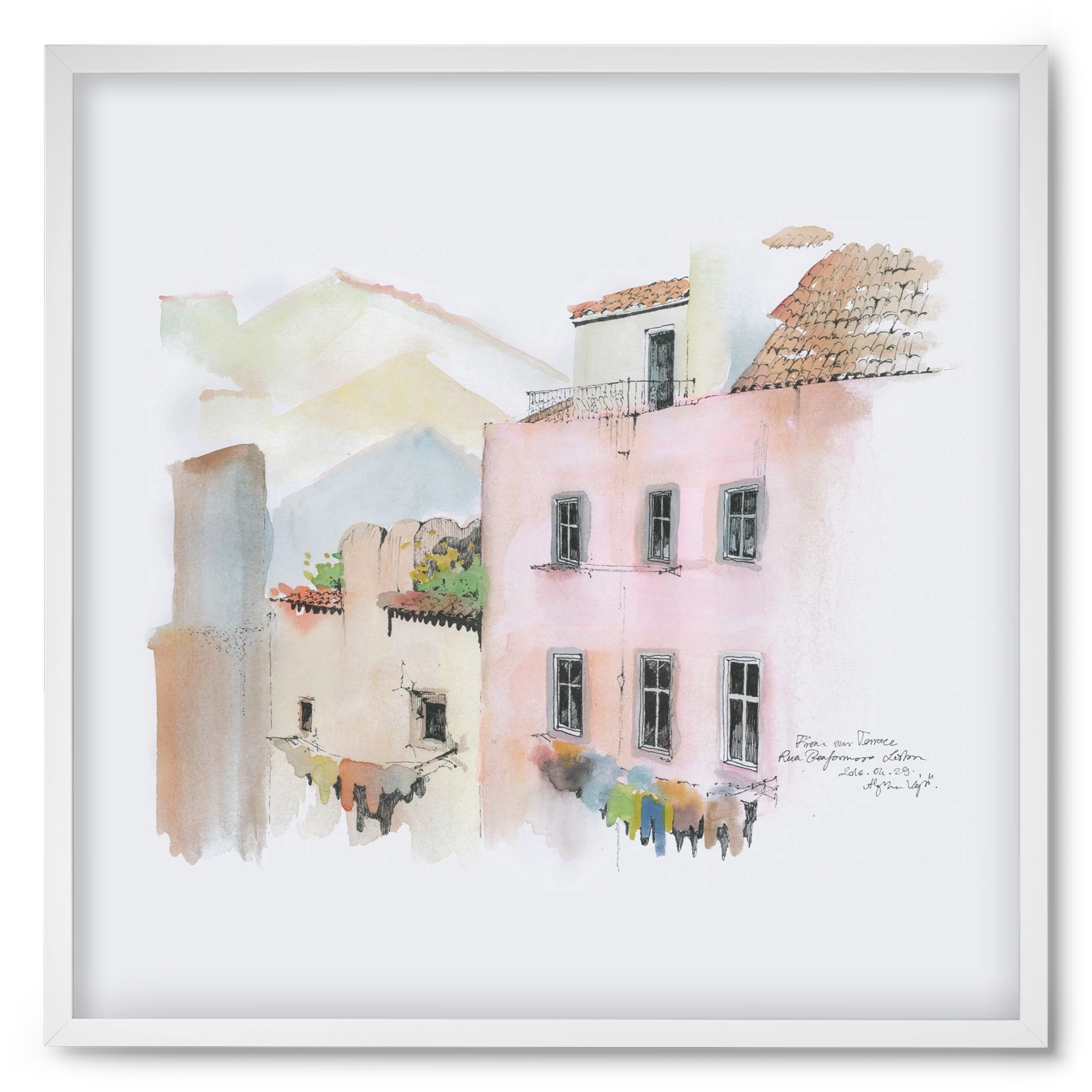 LISBON AQUARELLE NO.14, 50x50 cm (50x50 cm), Fehér keret