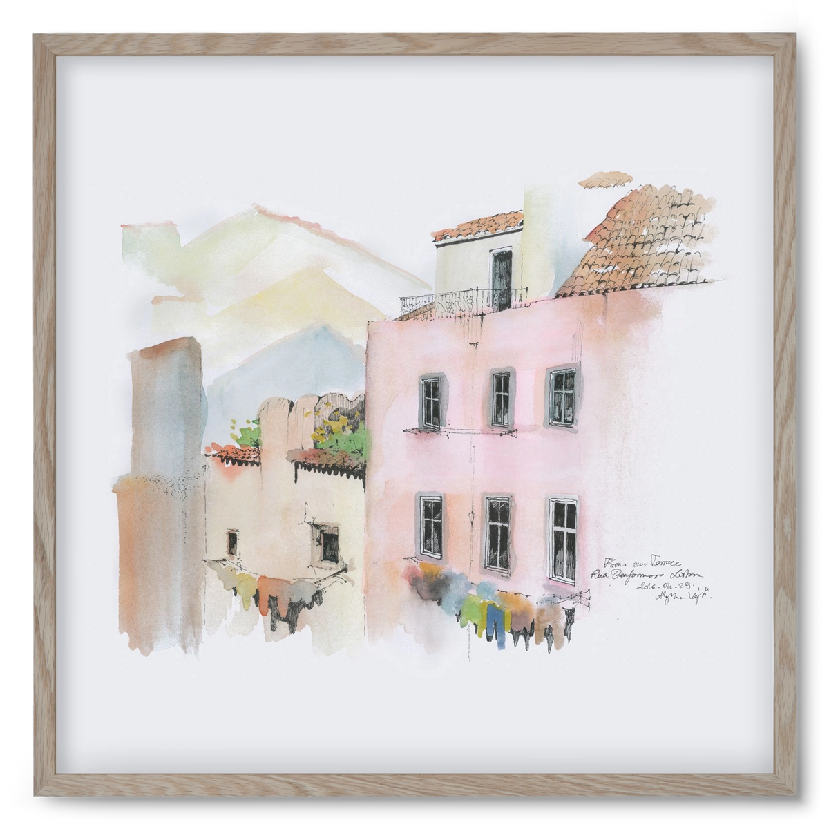 LISBON AQUARELLE NO.14, 50x50 cm (50x50 cm), Tölgy keret