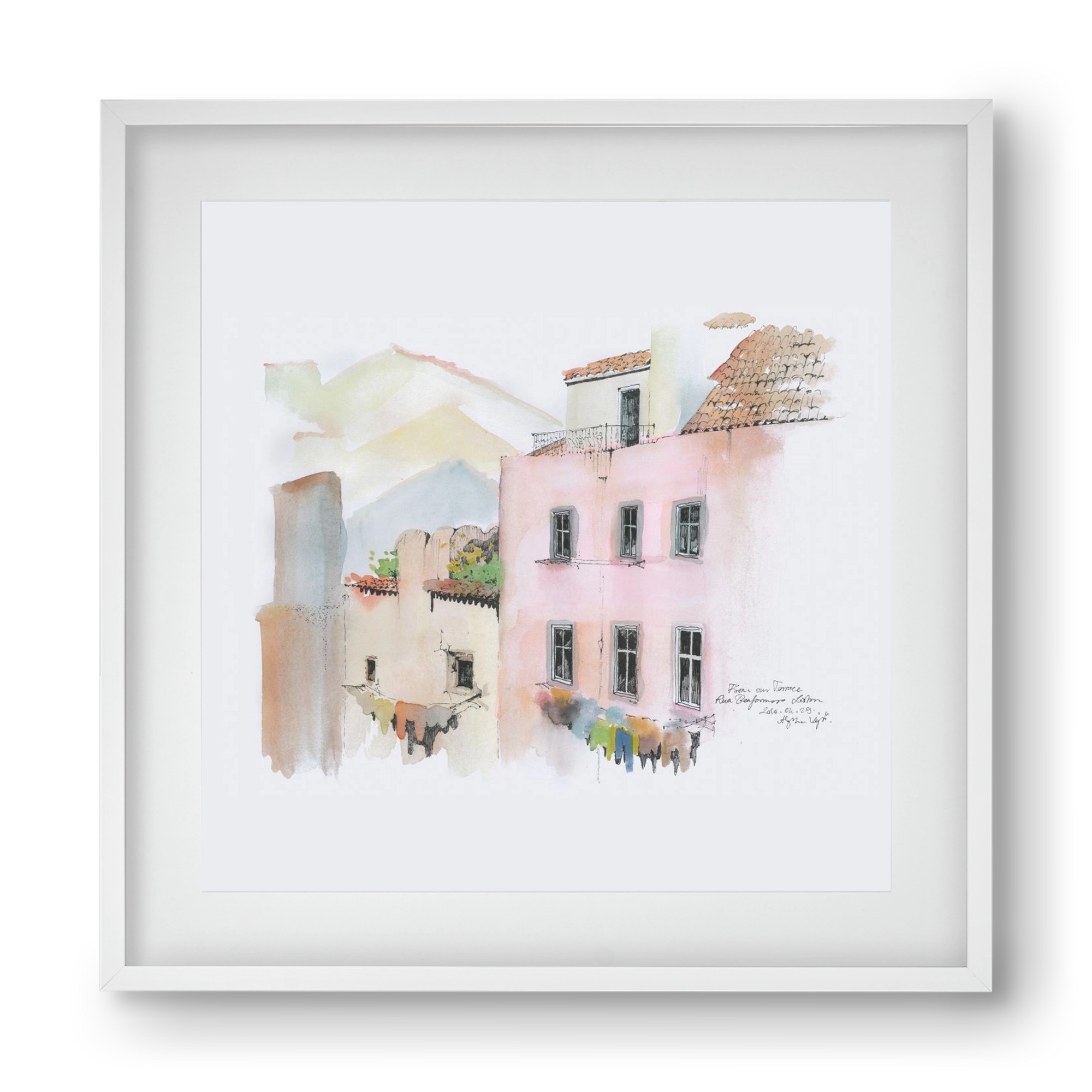 LISBON AQUARELLE NO.14, 40x40 cm (30x30 cm), Fehér keret, paszpartuval