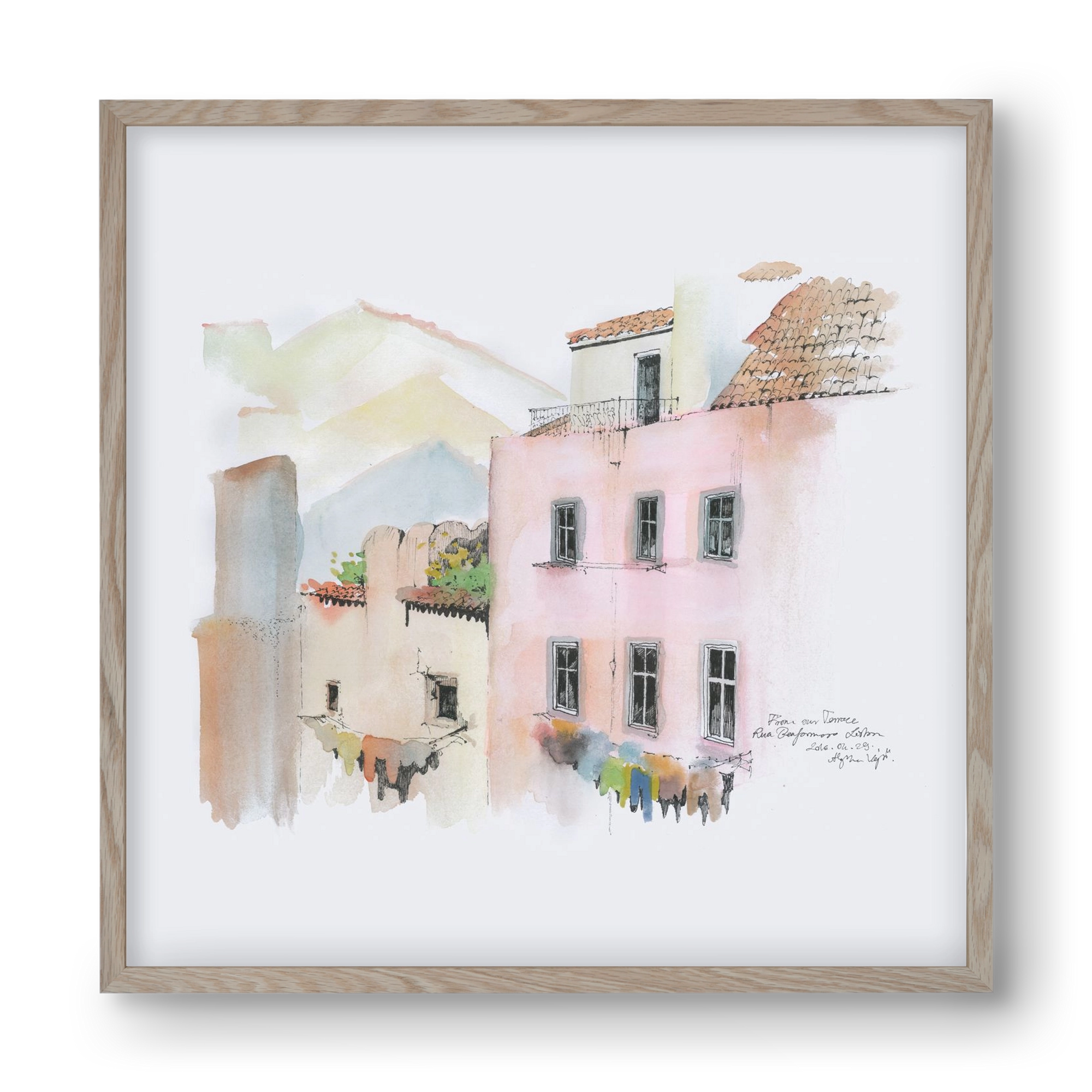 LISBON AQUARELLE NO.14, 40x40 cm (40x40 cm), Tölgy keret