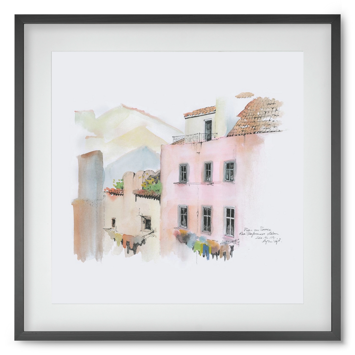 LISBON AQUARELLE NO.14, 50x50 cm (40x40 cm), Fekete keret, paszpartuval