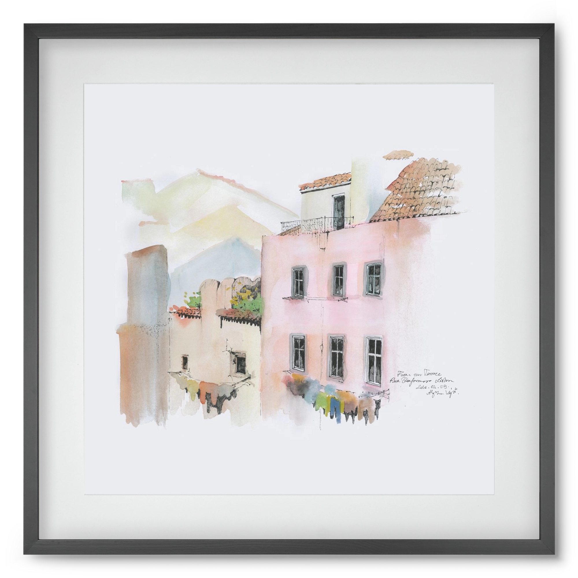 LISBON AQUARELLE NO.14, 50x50 cm (40x40 cm), Fekete keret, paszpartuval