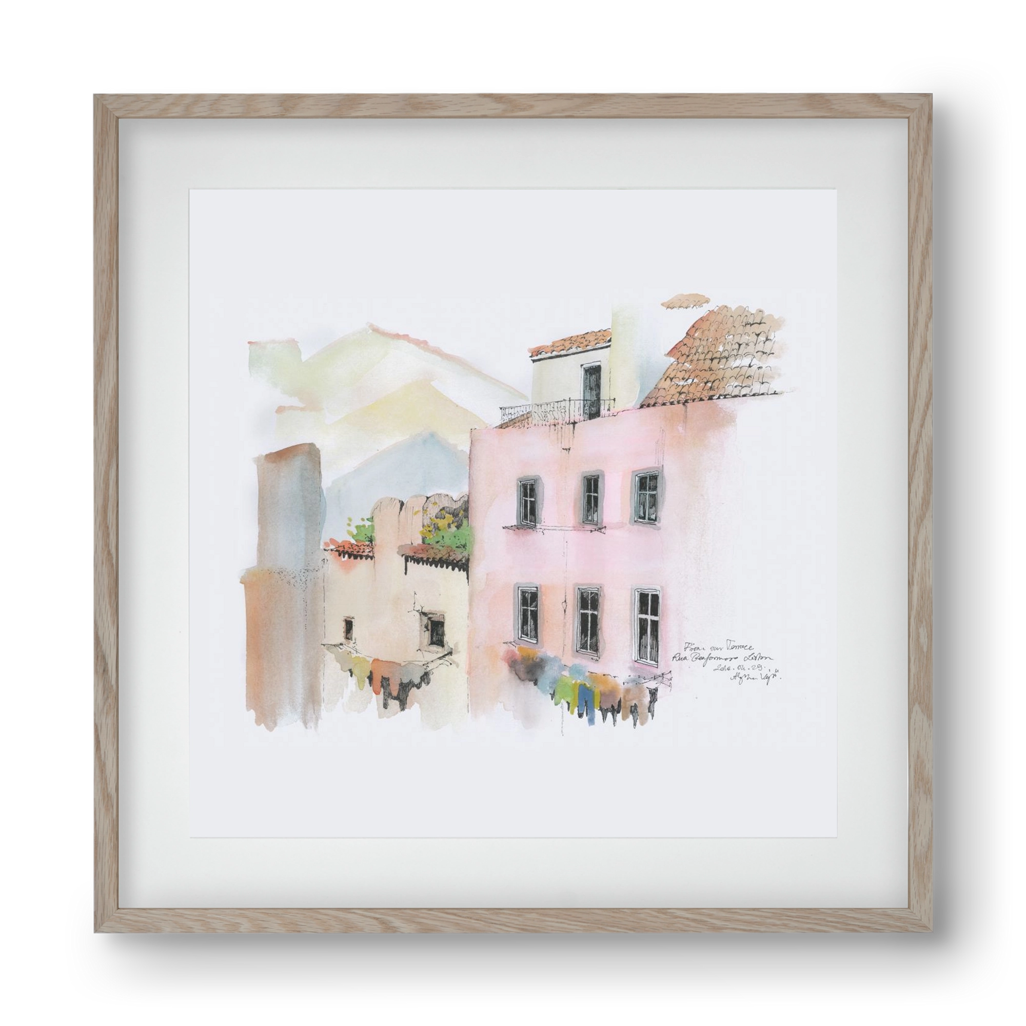 LISBON AQUARELLE NO.14, 40x40 cm (30x30 cm), Tölgy keret, paszpartuval