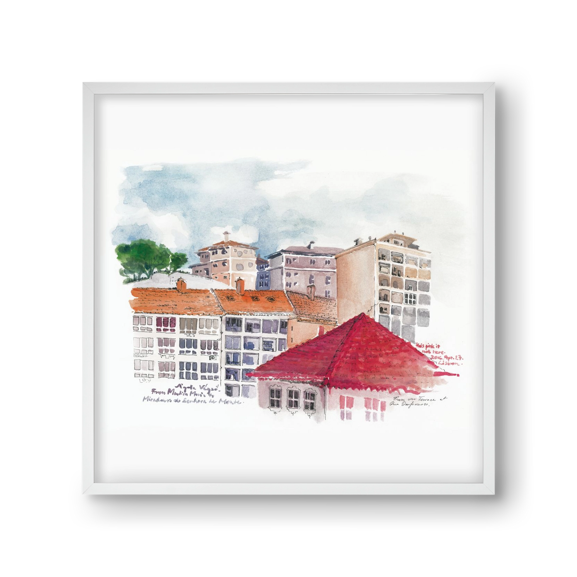 LISBON AQUARELLE NO.15, 30x30 cm (30x30 cm), Fehér keret