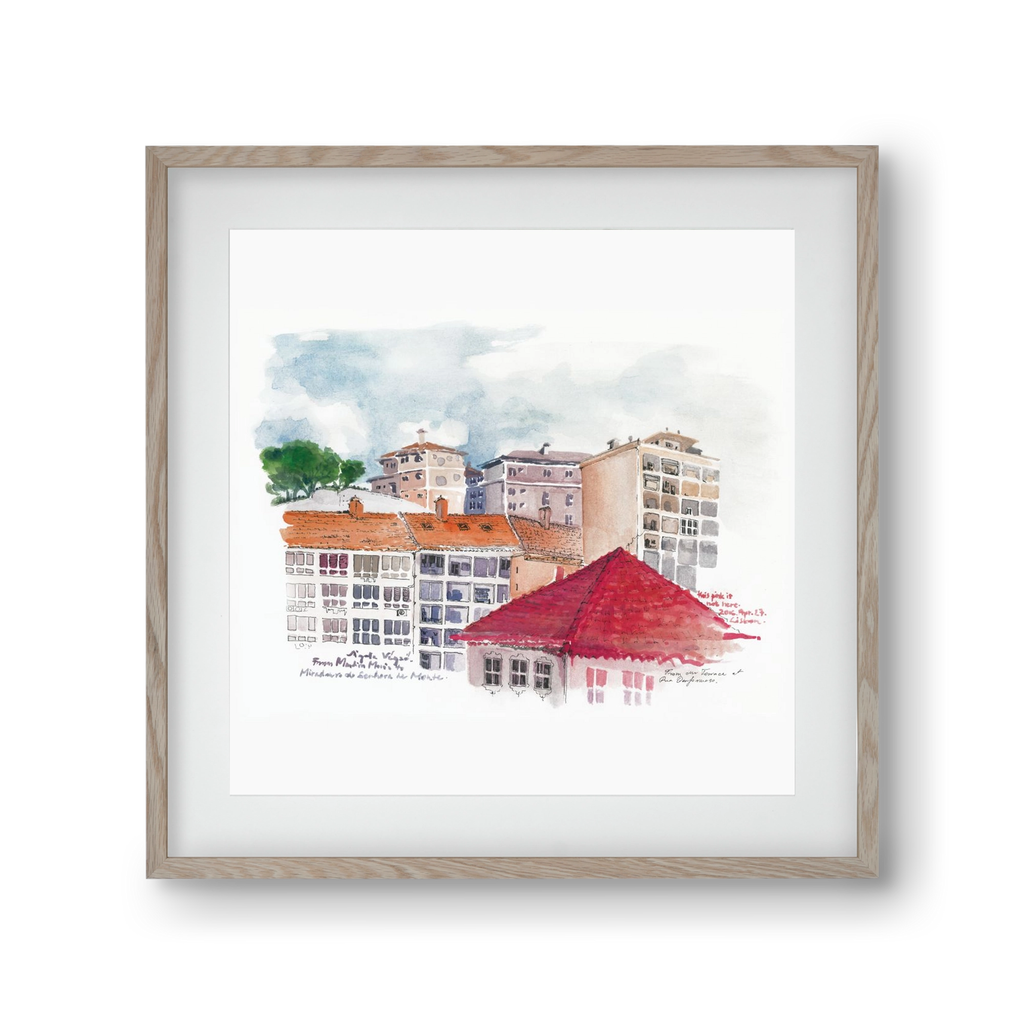 LISBON AQUARELLE NO.15, 30x30 cm (20x20 cm), Tölgy keret, paszpartuval