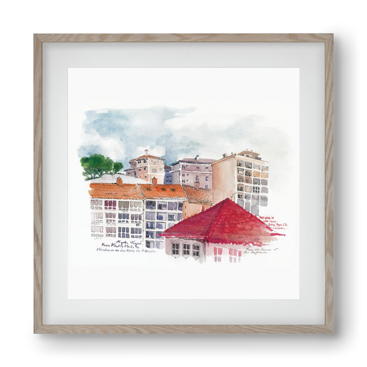 LISBON AQUARELLE NO.15, 40x40 cm (30x30 cm), Tölgy keret, paszpartuval