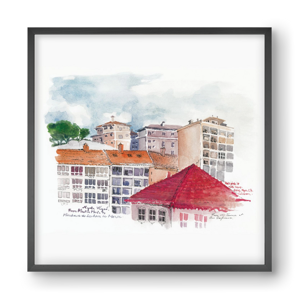 LISBON AQUARELLE NO.15, 40x40 cm (40x40 cm), Fekete keret