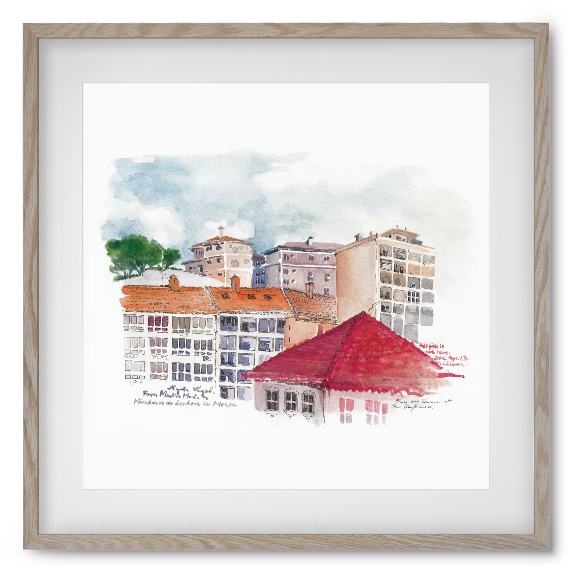 LISBON AQUARELLE NO.15, 50x50 cm (40x40 cm), Tölgy keret, paszpartuval