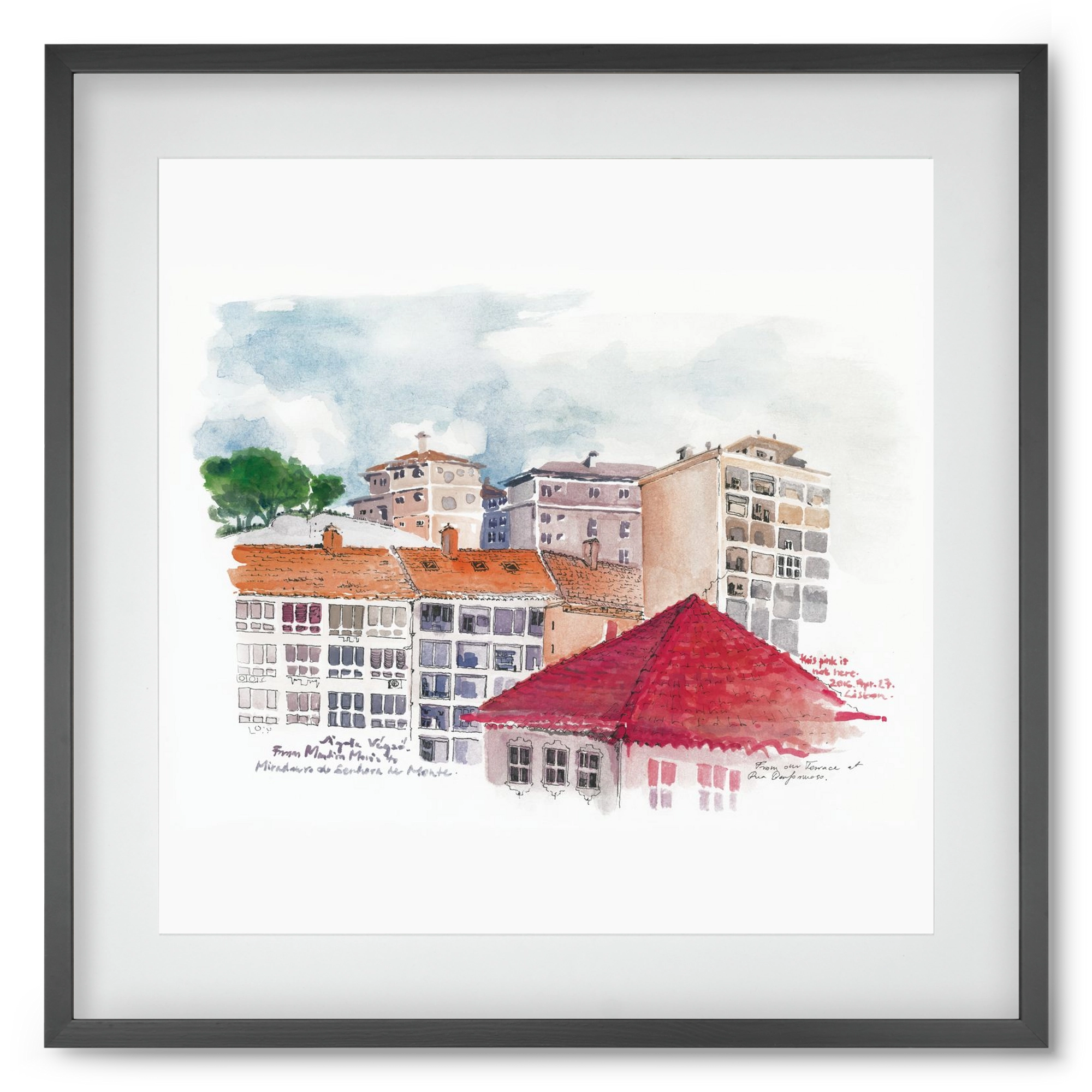 LISBON AQUARELLE NO.15, 50x50 cm (40x40 cm), Fekete keret, paszpartuval