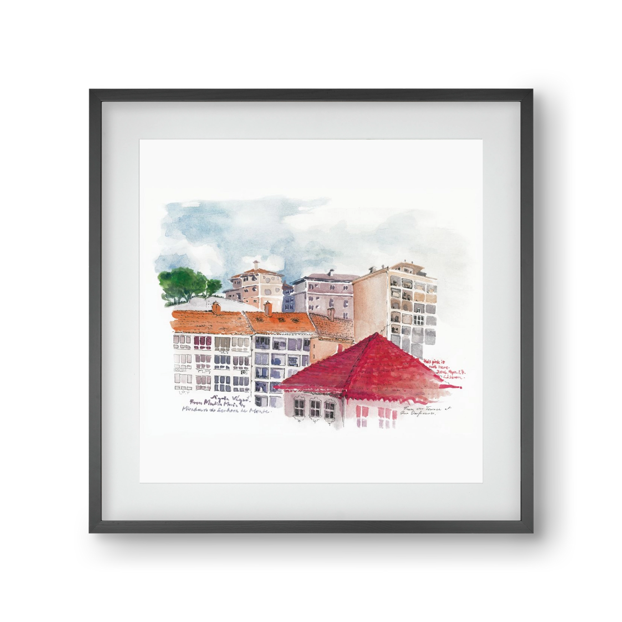 LISBON AQUARELLE NO.15, 30x30 cm (20x20 cm), Fekete keret, paszpartuval