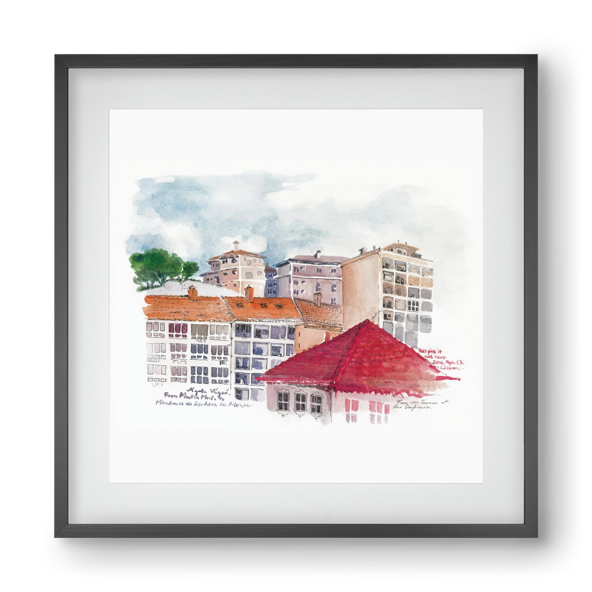 LISBON AQUARELLE NO.15, 40x40 cm (30x30 cm), Fekete keret, paszpartuval