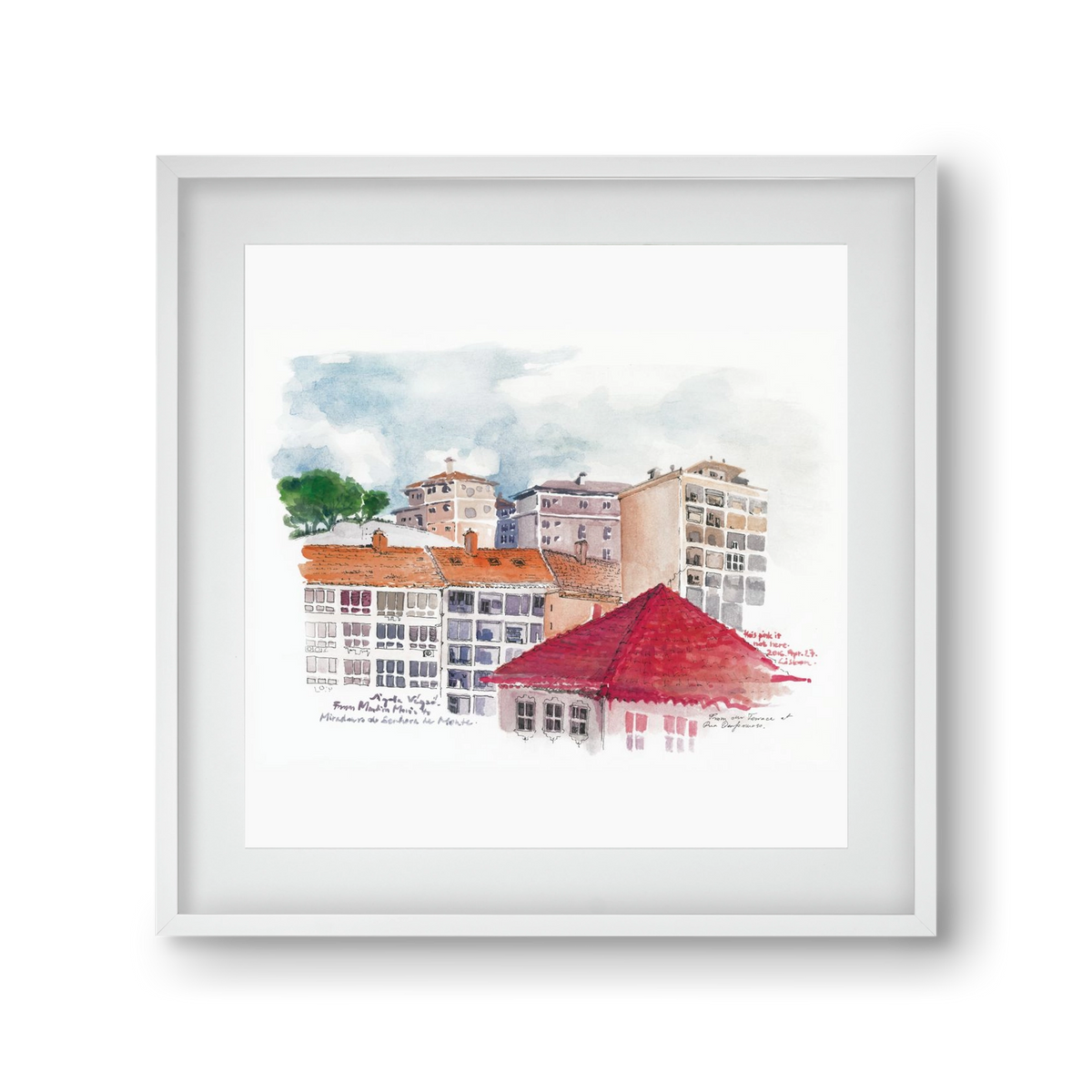 LISBON AQUARELLE NO.15, 30x30 cm (20x20 cm), Fehér keret, paszpartuval