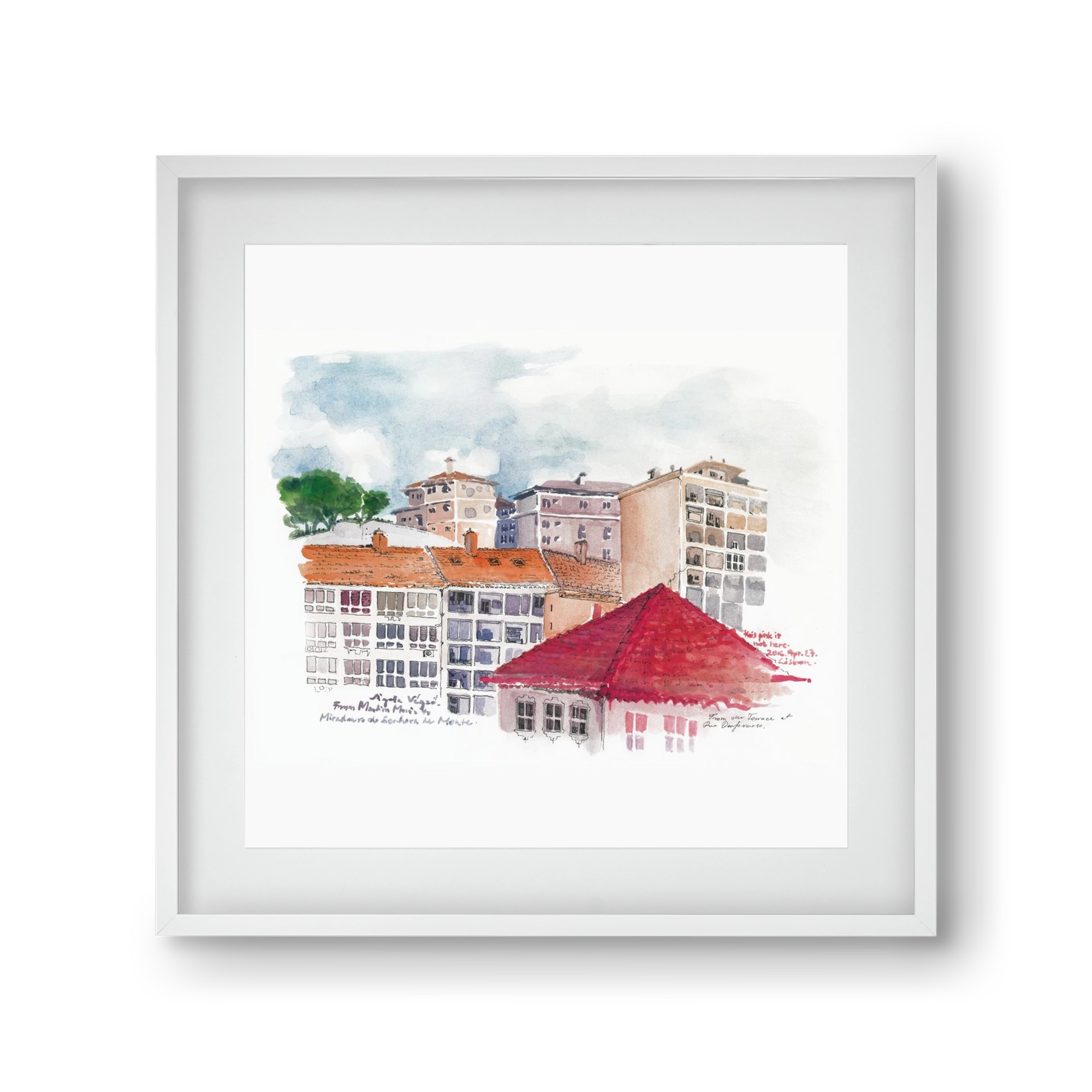 LISBON AQUARELLE NO.15, 30x30 cm (20x20 cm), Fehér keret, paszpartuval