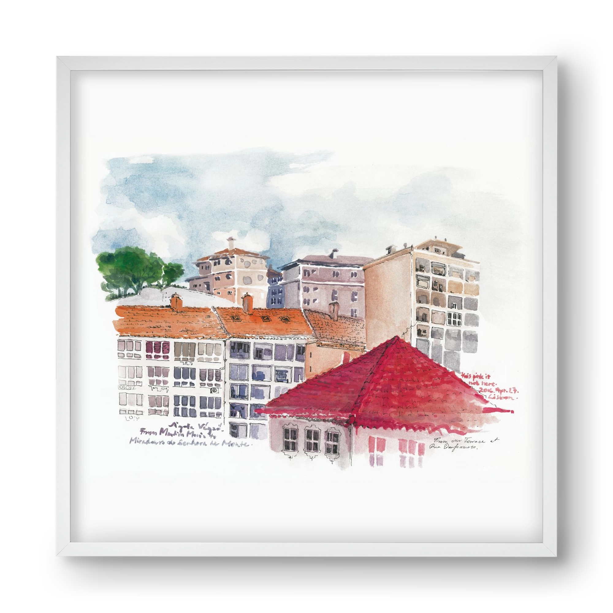LISBON AQUARELLE NO.15, 40x40 cm (40x40 cm), Fehér keret