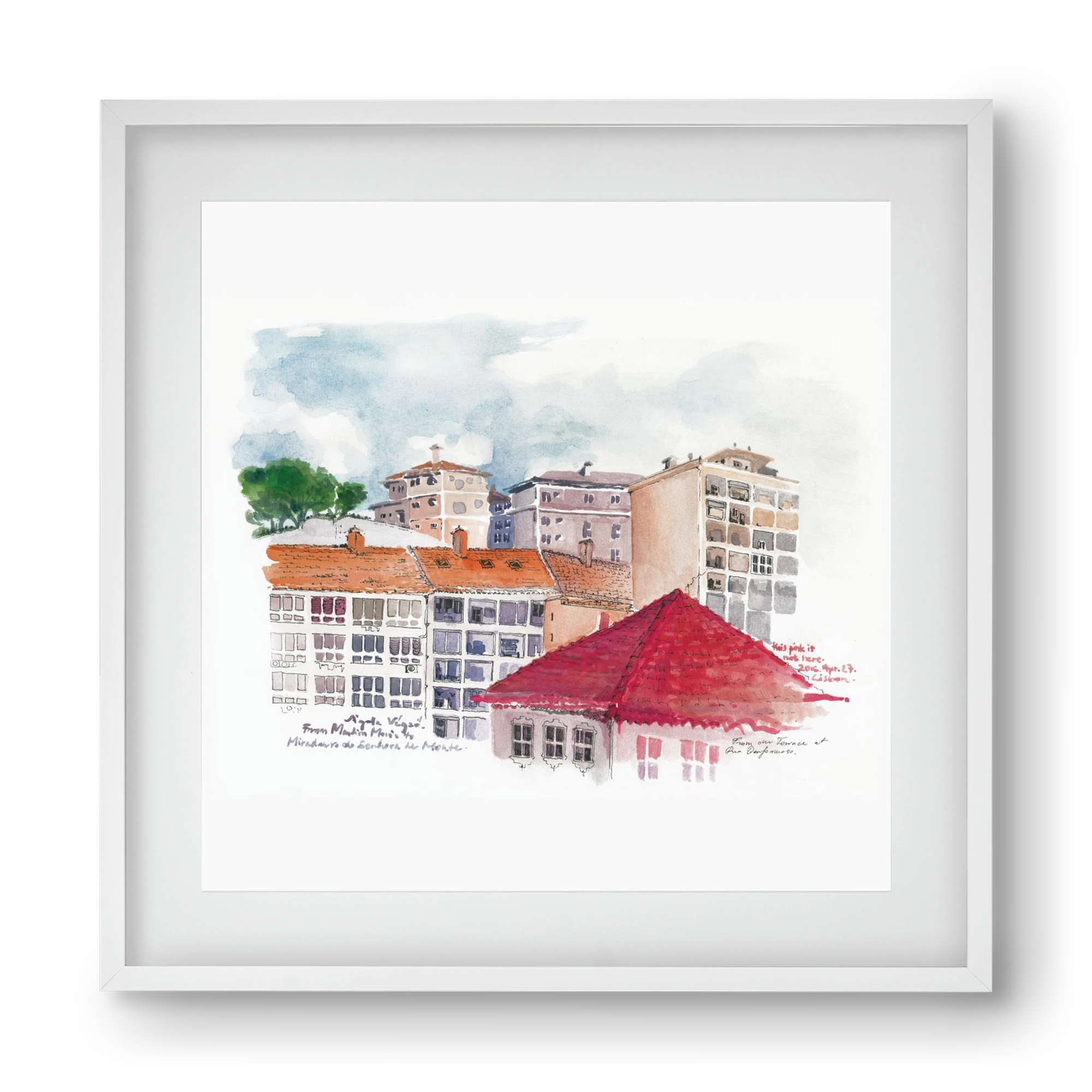 LISBON AQUARELLE NO.15, 40x40 cm (30x30 cm), Fehér keret, paszpartuval