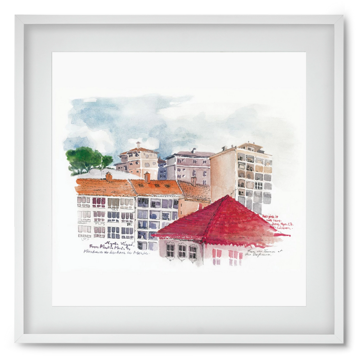 LISBON AQUARELLE NO.15, 50x50 cm (40x40 cm), Fehér keret, paszpartuval