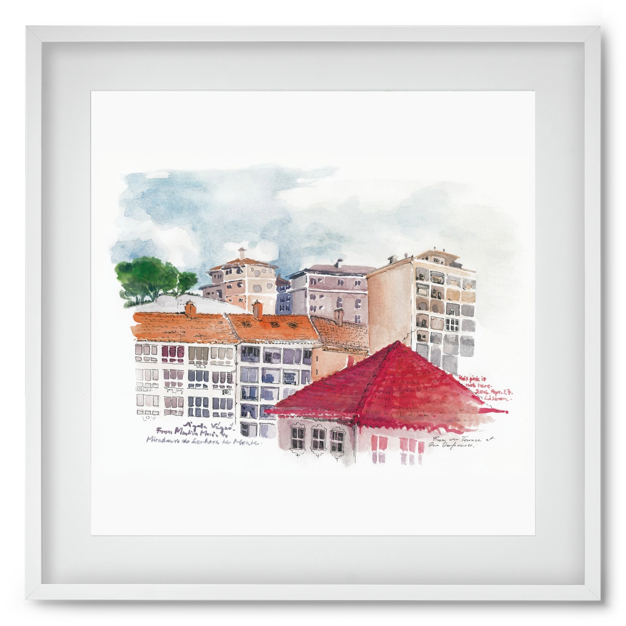 LISBON AQUARELLE NO.15, 50x50 cm (40x40 cm), Fehér keret, paszpartuval