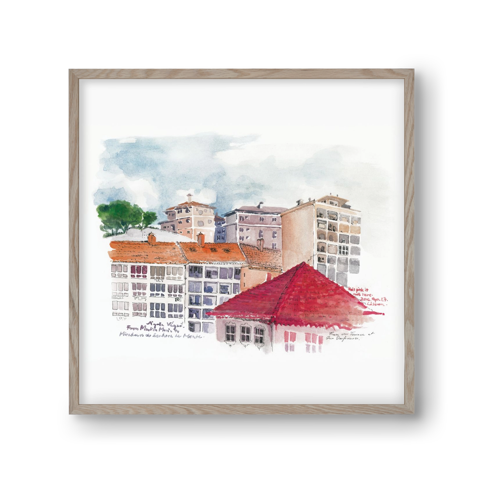 LISBON AQUARELLE NO.15, 30x30 cm (30x30 cm), Tölgy keret