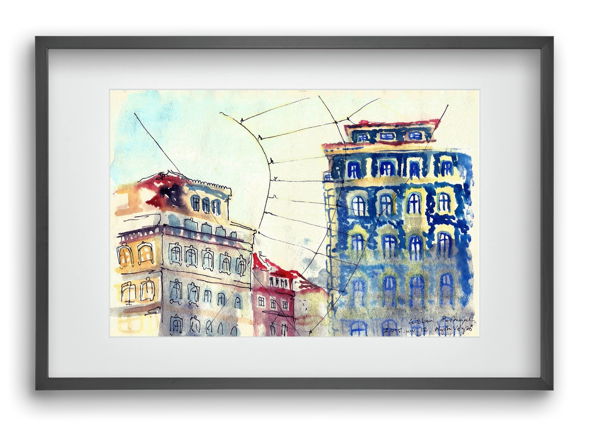 LISBON AQUARELLE NO.18, 60x40 cm (45x30 cm), Fekete keret, paszpartuval