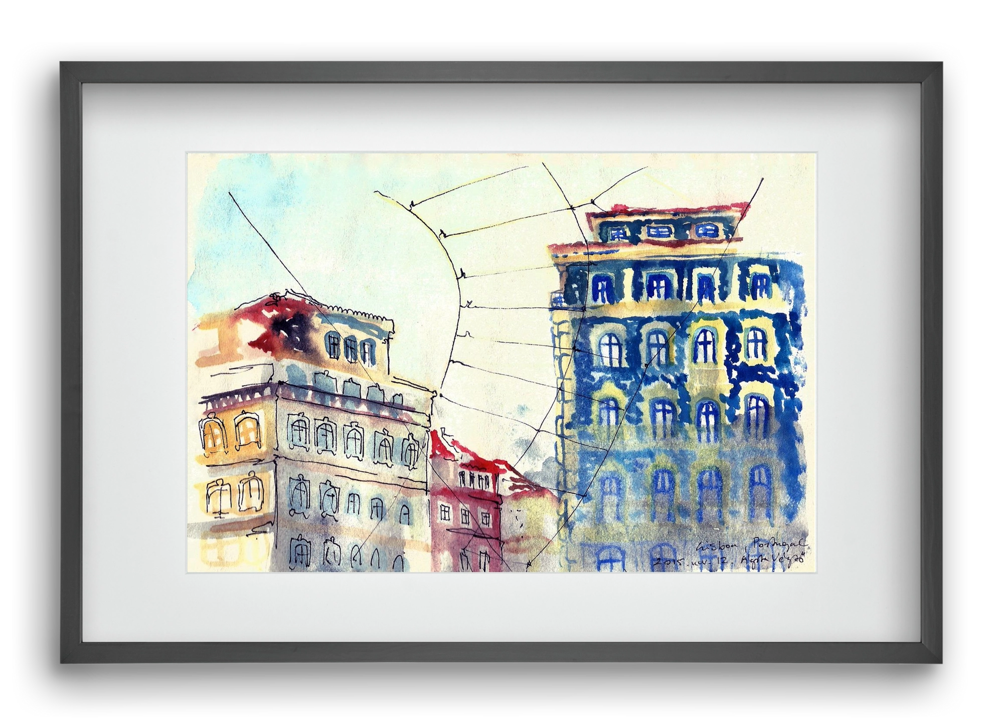 LISBON AQUARELLE NO.18, 60x40 cm (45x30 cm), Fekete keret, paszpartuval
