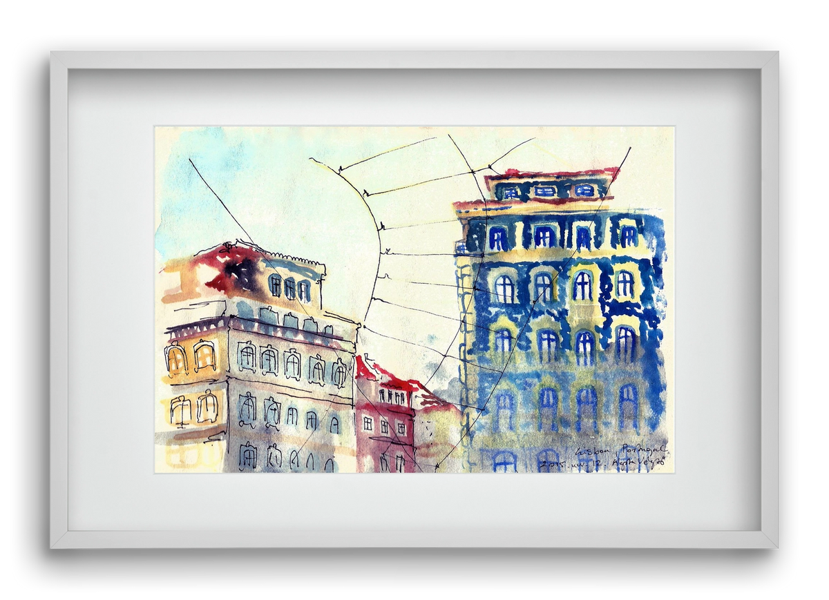 LISBON AQUARELLE NO.18, 60x40 cm (45x30 cm), Fehér keret, paszpartuval