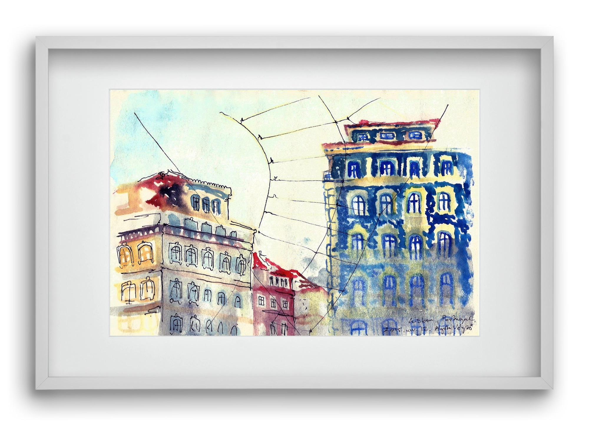 LISBON AQUARELLE NO.18, 60x40 cm (45x30 cm), Fehér keret, paszpartuval
