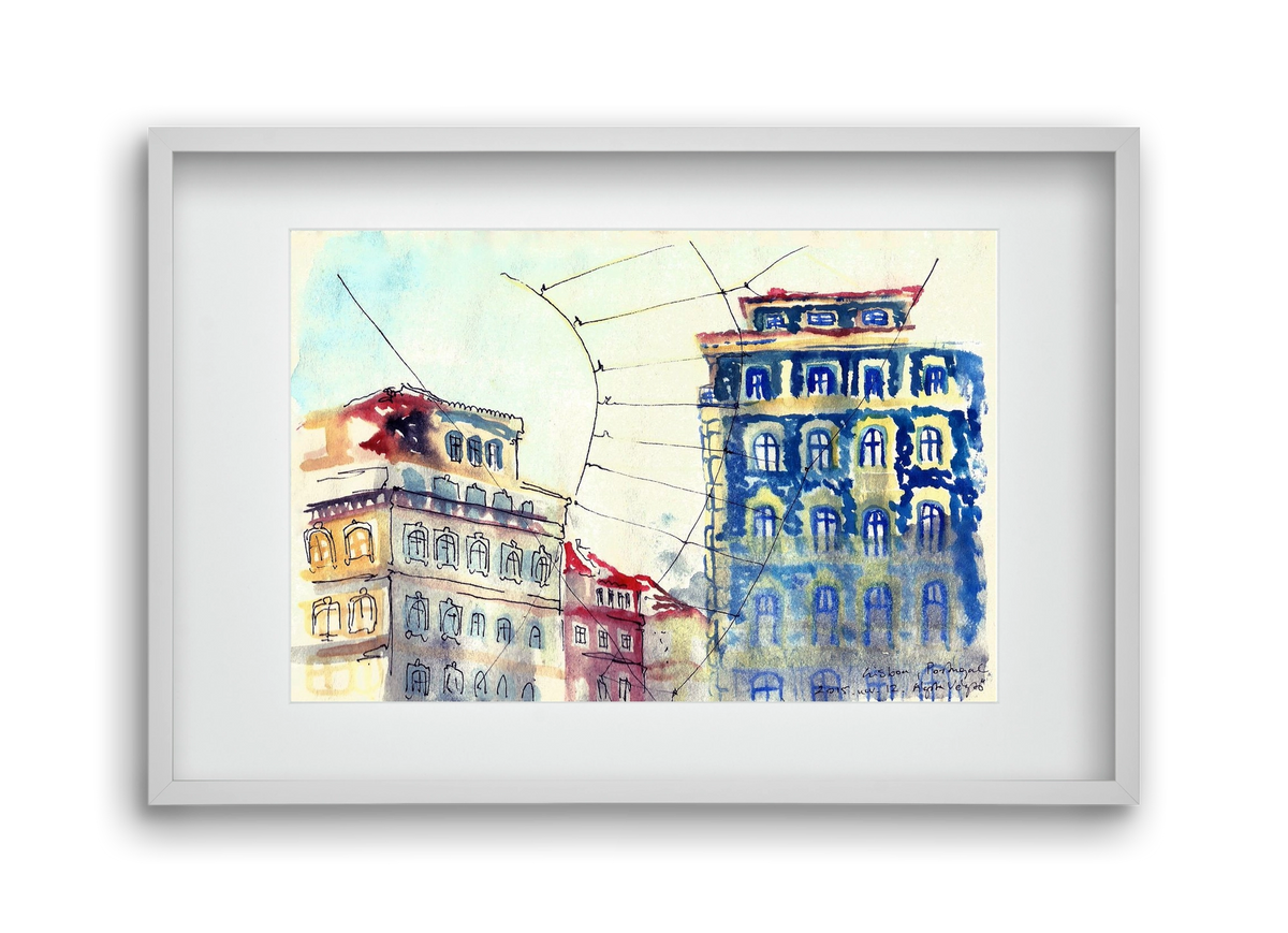 LISBON AQUARELLE NO.18, 45x30 cm (30x20 cm), Fehér keret, paszpartuval