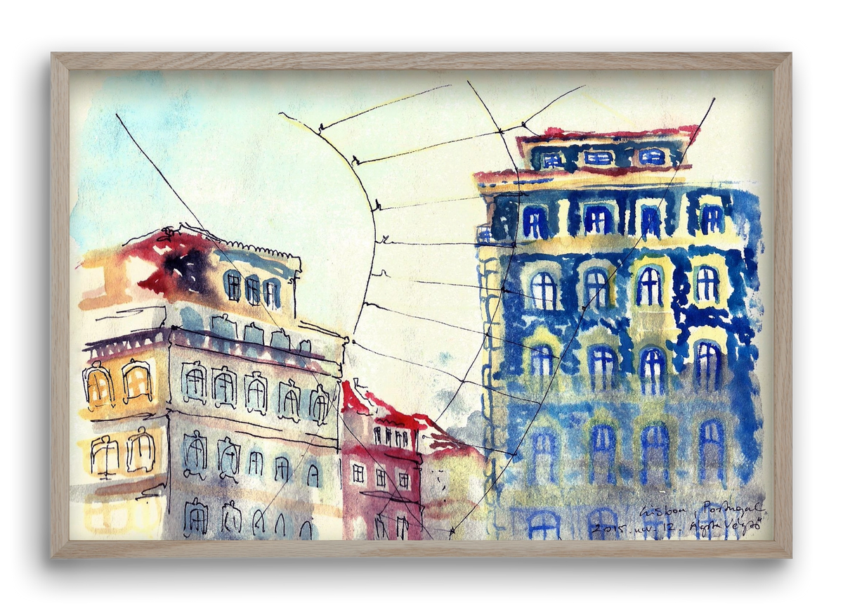 LISBON AQUARELLE NO.18, 60x40 cm (60x40 cm), Tölgy keret