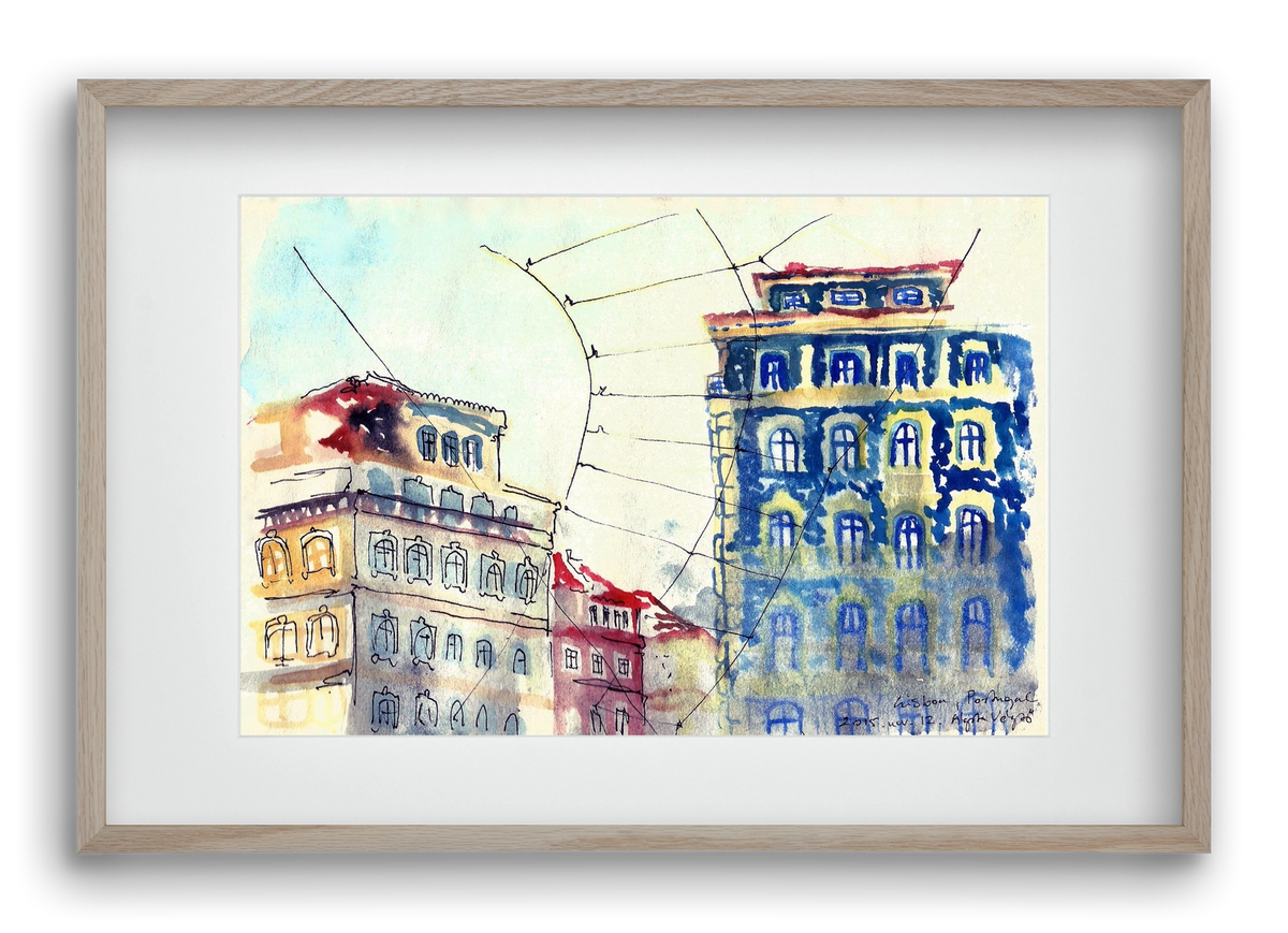LISBON AQUARELLE NO.18, 60x40 cm (45x30 cm), Tölgy keret, paszpartuval