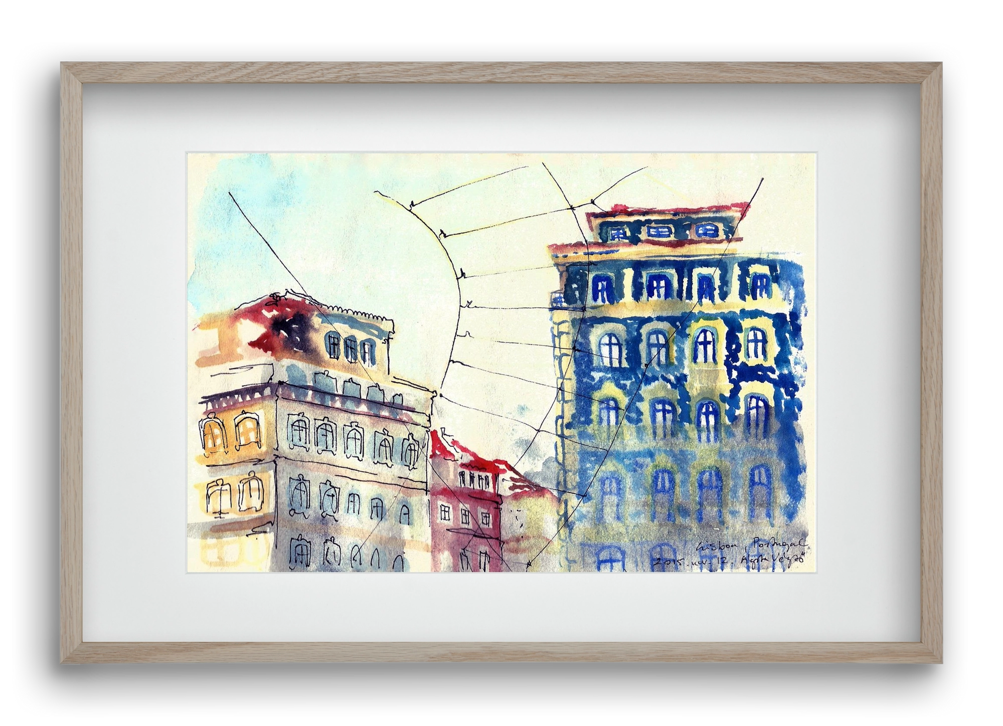 LISBON AQUARELLE NO.18, 60x40 cm (45x30 cm), Tölgy keret, paszpartuval