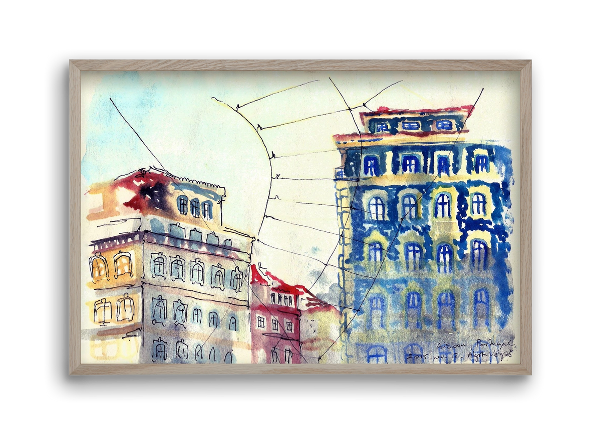 LISBON AQUARELLE NO.18, 45x30 cm (45x30 cm), Tölgy keret