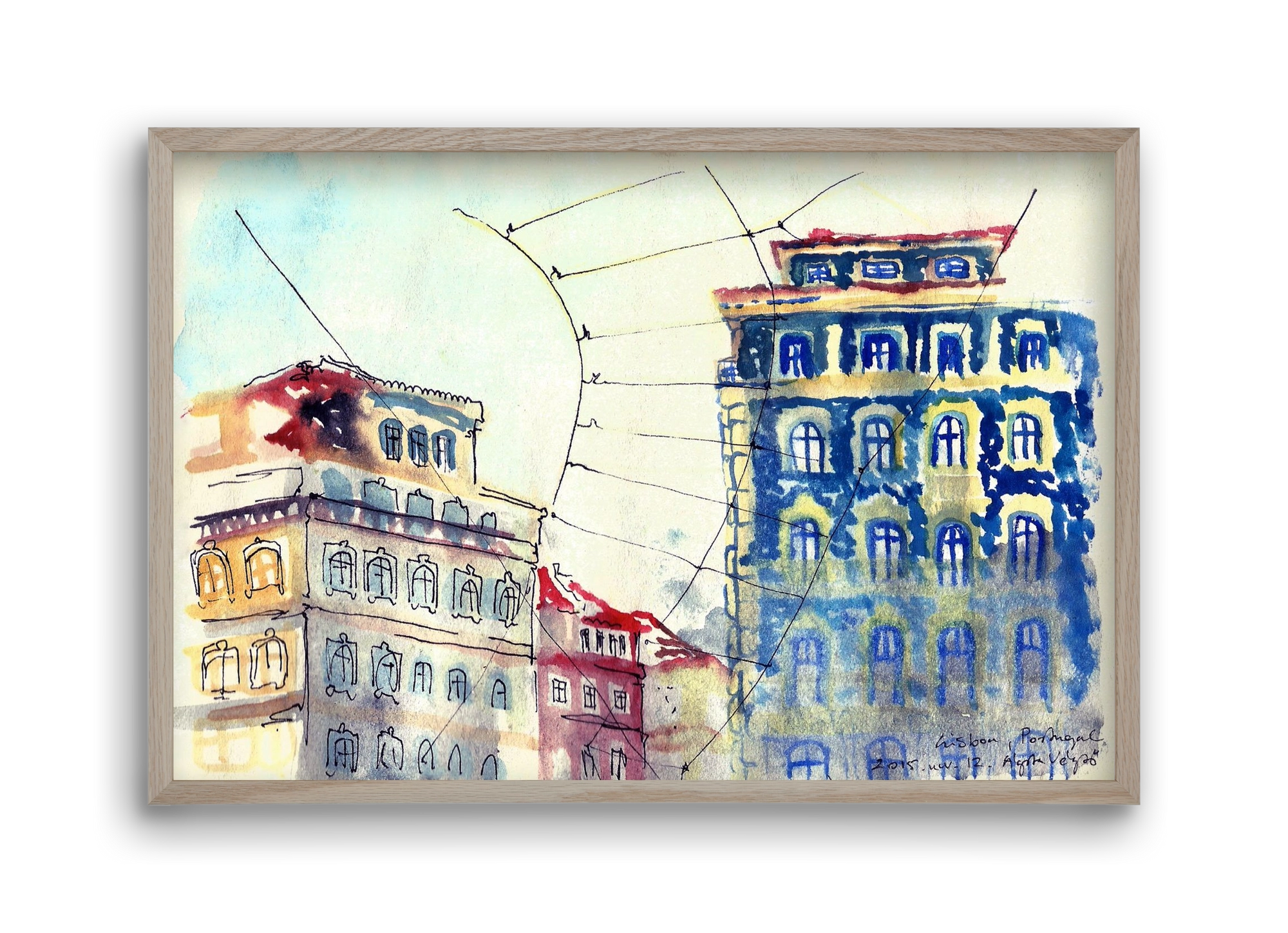 LISBON AQUARELLE NO.18, 45x30 cm (45x30 cm), Tölgy keret