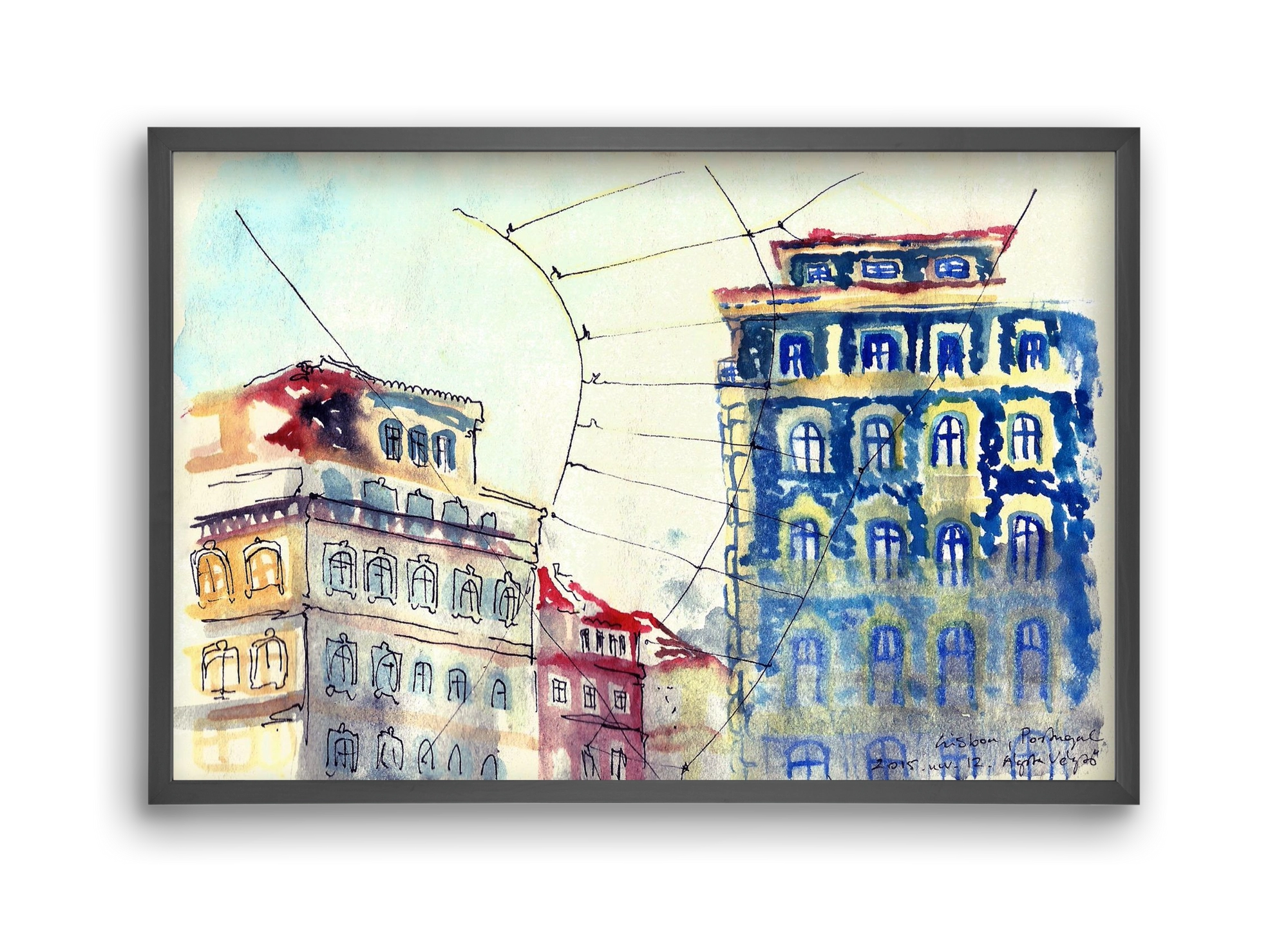 LISBON AQUARELLE NO.18, 45x30 cm (45x30 cm), Fekete keret