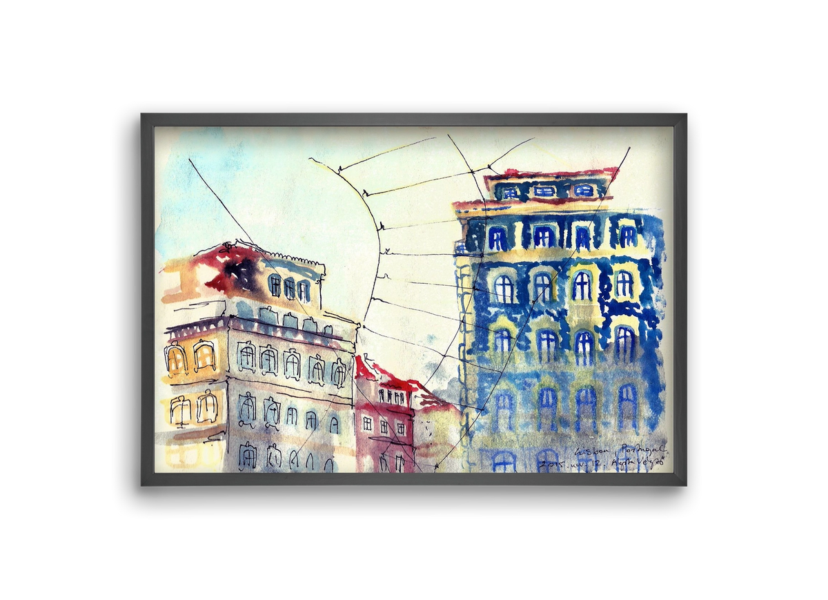 LISBON AQUARELLE NO.18, 30x20 cm (30x20 cm), Fekete keret