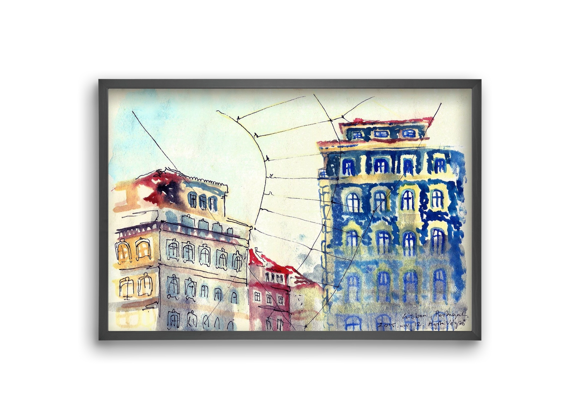 LISBON AQUARELLE NO.18, 30x20 cm (30x20 cm), Fekete keret