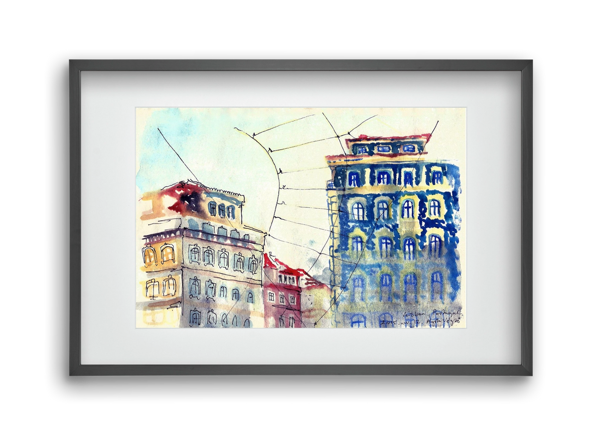 LISBON AQUARELLE NO.18, 45x30 cm (30x20 cm), Fekete keret, paszpartuval