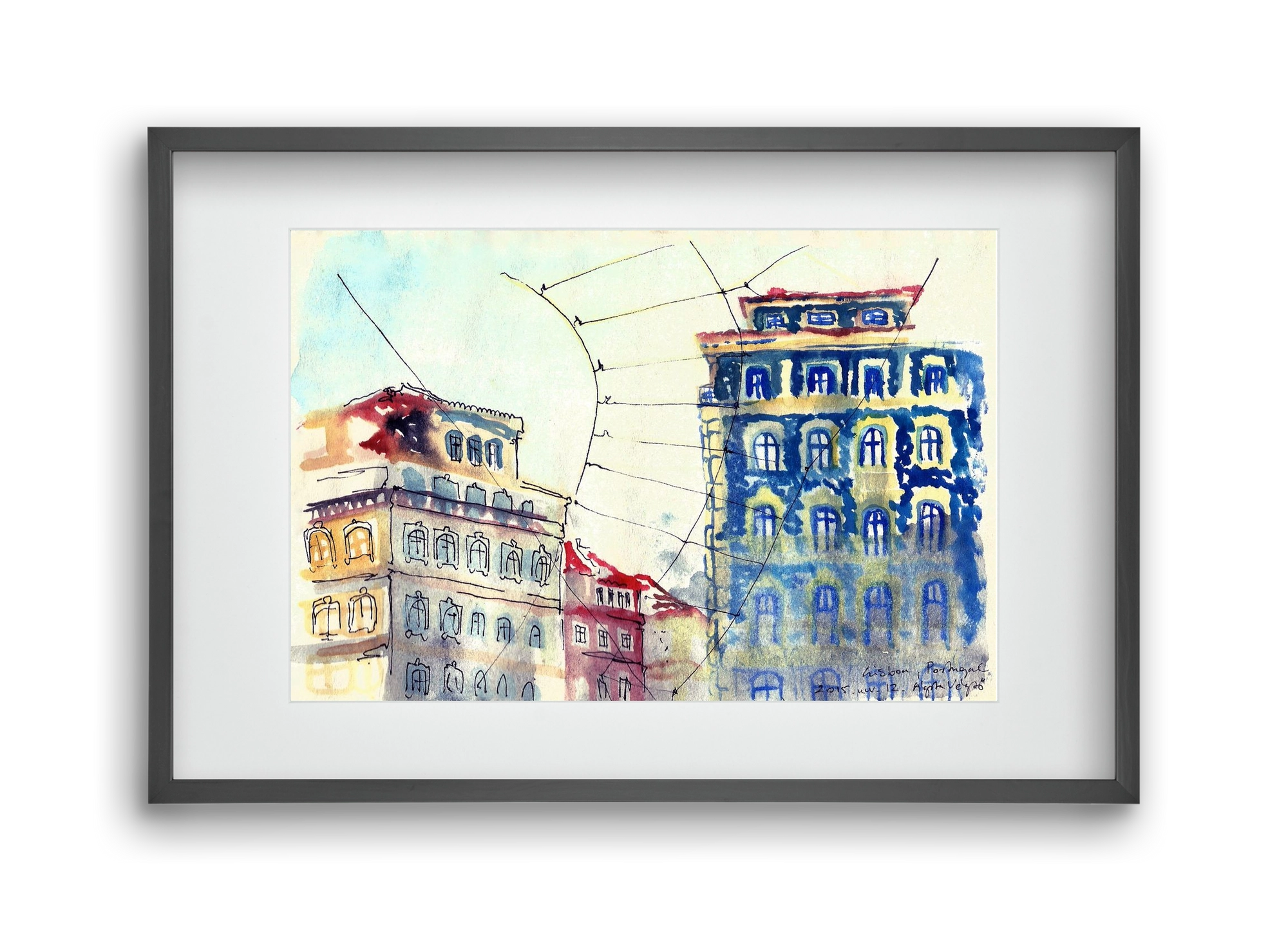 LISBON AQUARELLE NO.18, 45x30 cm (30x20 cm), Fekete keret, paszpartuval