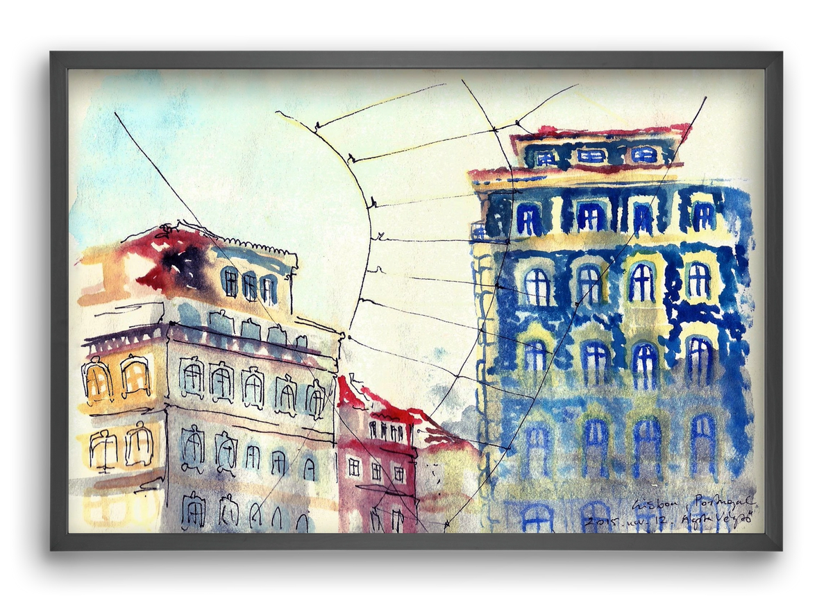 LISBON AQUARELLE NO.18, 60x40 cm (60x40 cm), Fekete keret