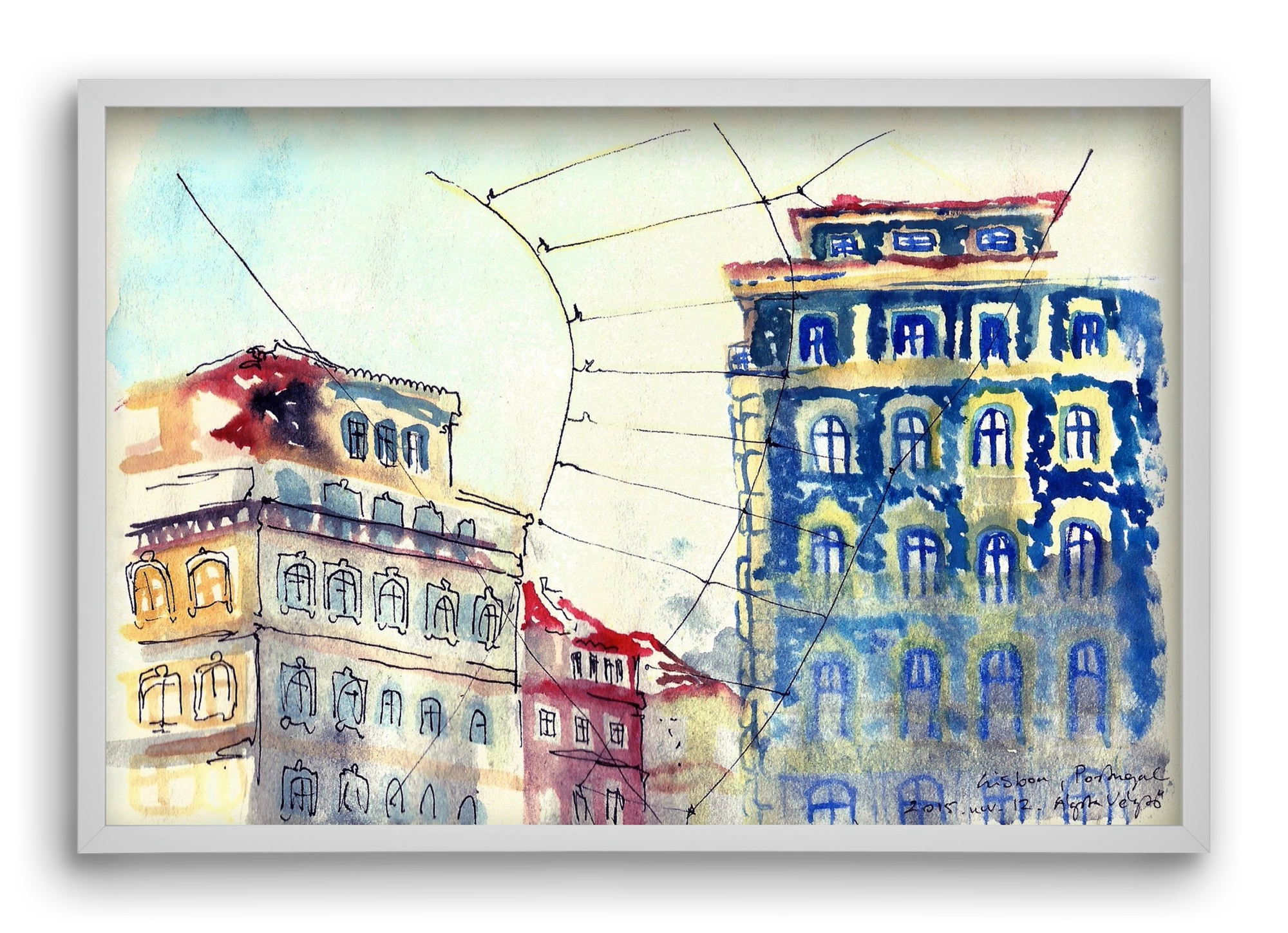 LISBON AQUARELLE NO.18, 60x40 cm (60x40 cm), Fehér keret