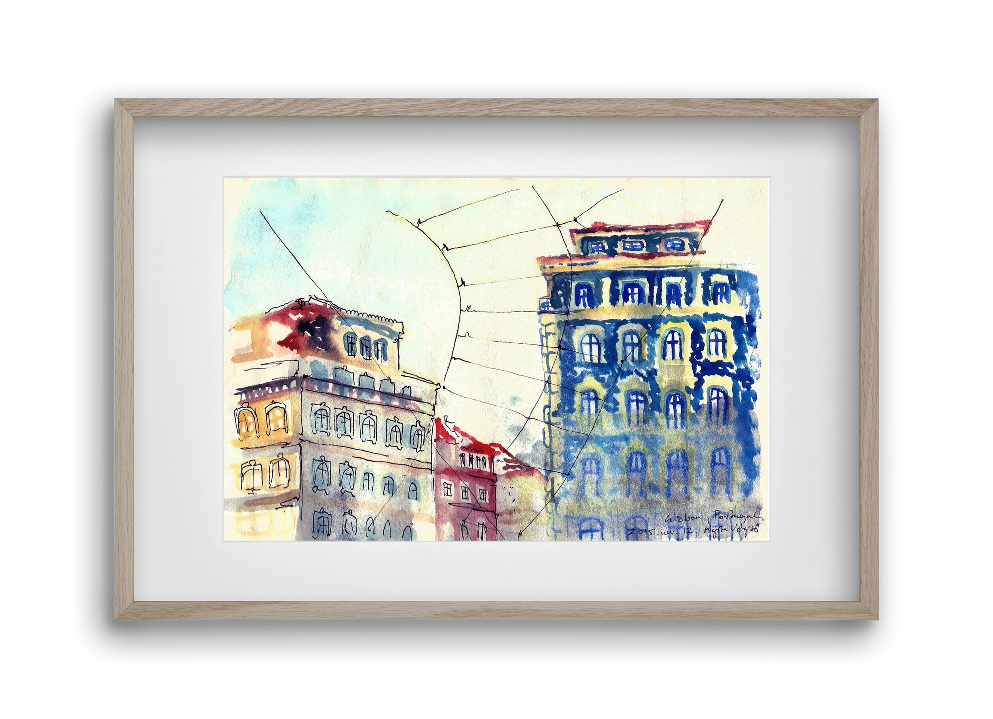 LISBON AQUARELLE NO.18, 45x30 cm (30x20 cm), Tölgy keret, paszpartuval