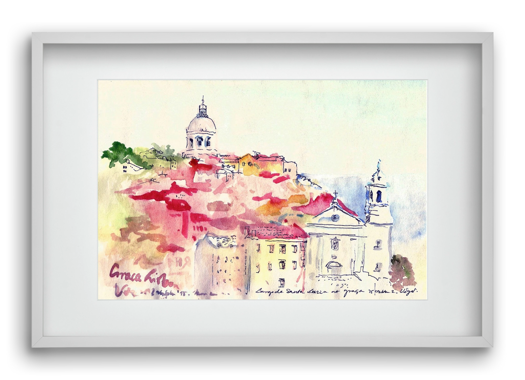 LISBON AQUARELLE NO.19, 60x40 cm (45x30 cm), Fehér keret, paszpartuval